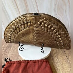 RARE Bottega Veneta Half Moon Intrecciato Clutch Bronze Lizard Impero Knot Lock